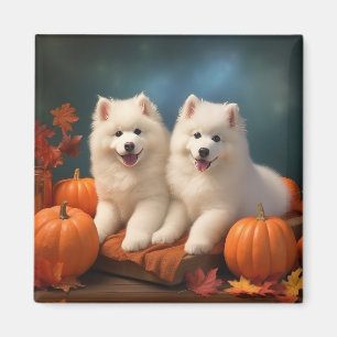 Íman Filhote de Samoyed Delícia de Outono Abóbora