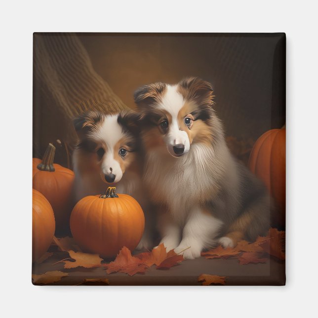 Íman Filhote de Shetland Sheepdog Delícia de Outono Abó (Frente)