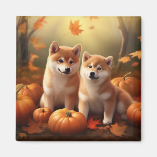 Íman Filhote de Shiba Inu Delícia de Outono Abóbora