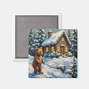 Íman Filhote de Urso Vintage em Cabana de Pinheiro de N