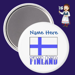 Íman Finlândia Bandeira Finlandesa Azul Personalização 
