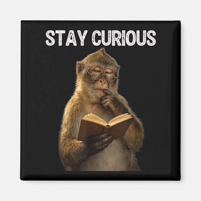 Íman Fique curioso macaco engraçado rato de biblioteca  (Frente)