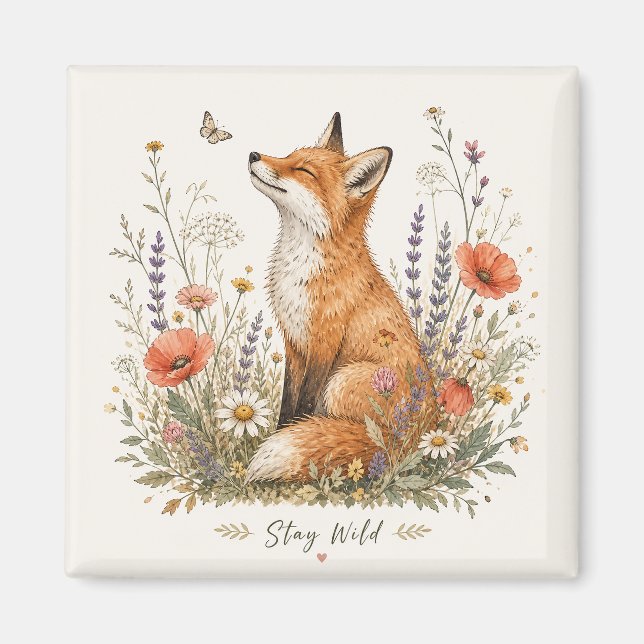 Íman Fique Selvagem Raposa em Flores Silvestres (Frente)