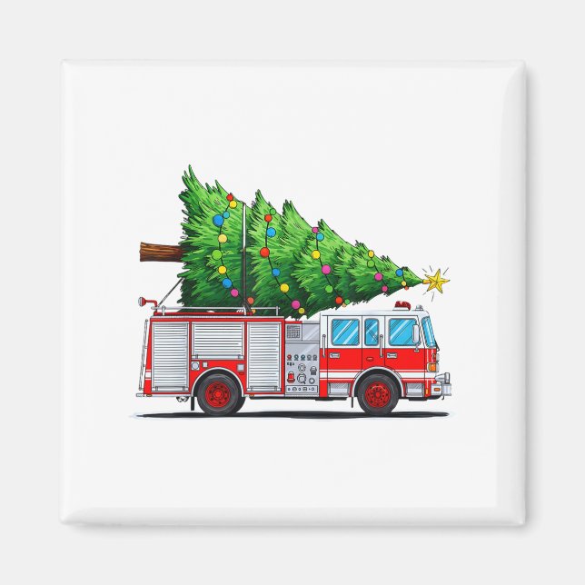 Íman Fire Truck Christmas Tree Xmas Lights Firefighter  (Frente)