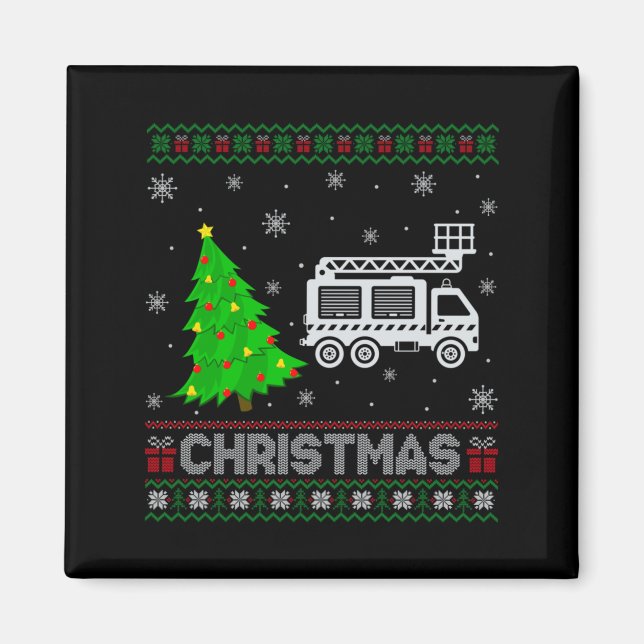 Íman Fire Truck Xmas Tree Lighting Ugly Christmas Sweat (Frente)