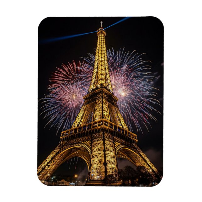 Íman Fireworks Paris Eiffel Tower Cafes Postcard (Vertical)