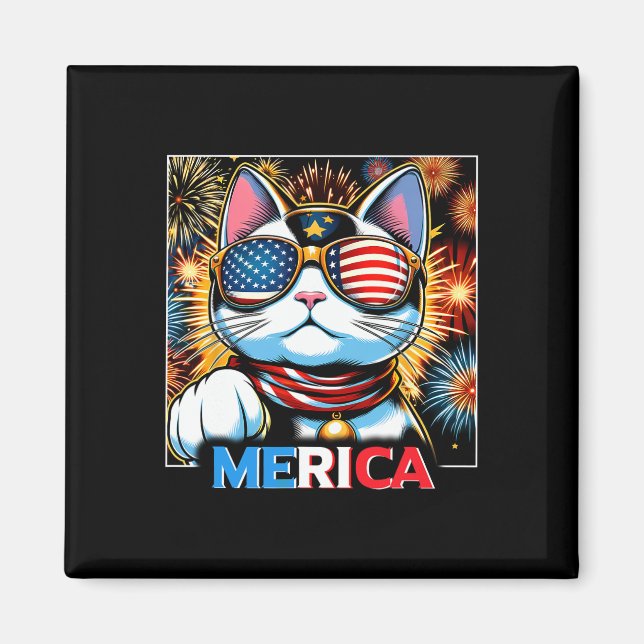 Íman Fireworks Patriótico Maneki Neko Cat Merica (Frente)