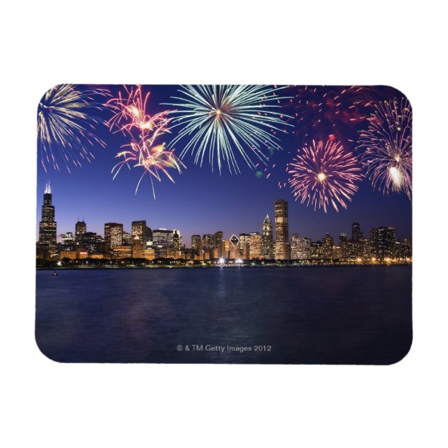 Íman Fireworks sobre o skyline 2 de Chicago (Horizontal)