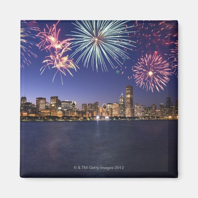 Íman Fireworks sobre o skyline 2 de Chicago (Frente)