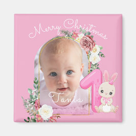 Íman First Christmas Pink Baby Girl Photo floral