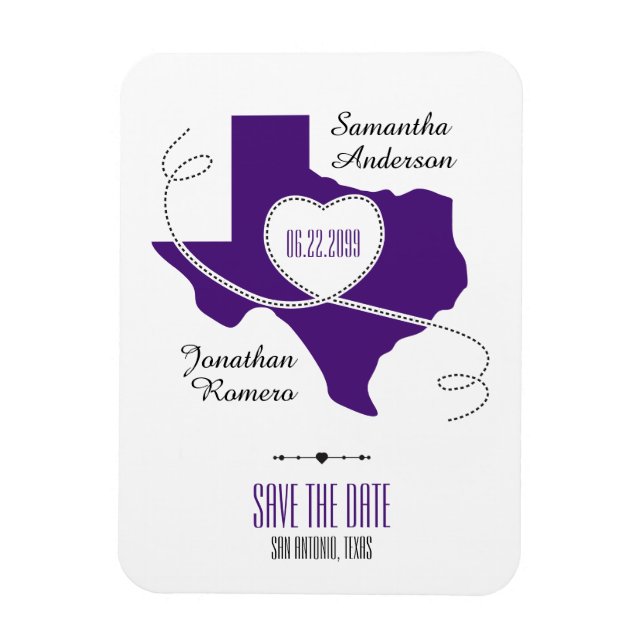 Íman Fita de Curling do Texas Roxo Salve a Data (Vertical)