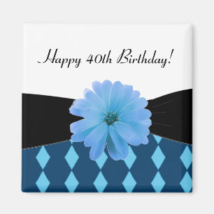 Íman Fita Preta Flor Azul Aniversário de 40 anos