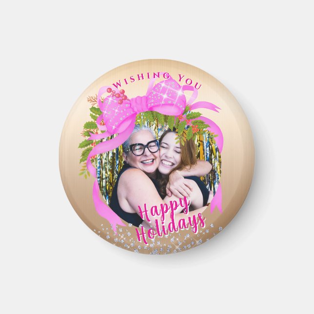 Íman Fita Rosa Brilhante Natal Dourado (Frente)