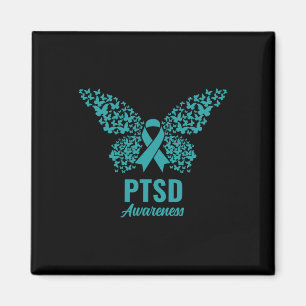 Íman Fita Teal Com Borboletas - Sensibilização Ptsd