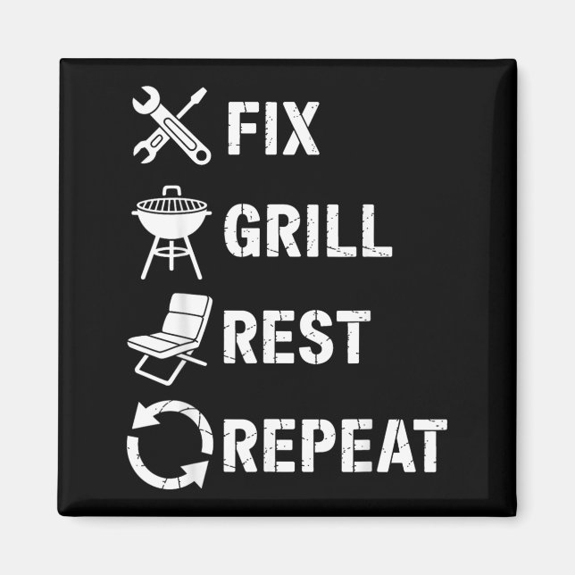 Íman Fix Grill Rest Repeat Handyman BBQ Dad Life 5 (Frente)