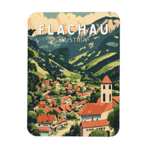 Íman Flachau Austria Illustração Viagem Art Vintage