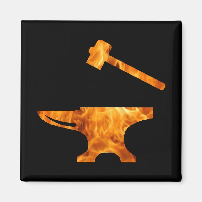 Íman Flaming Anvil & Hammer Blacksmith Metalworking (Frente)