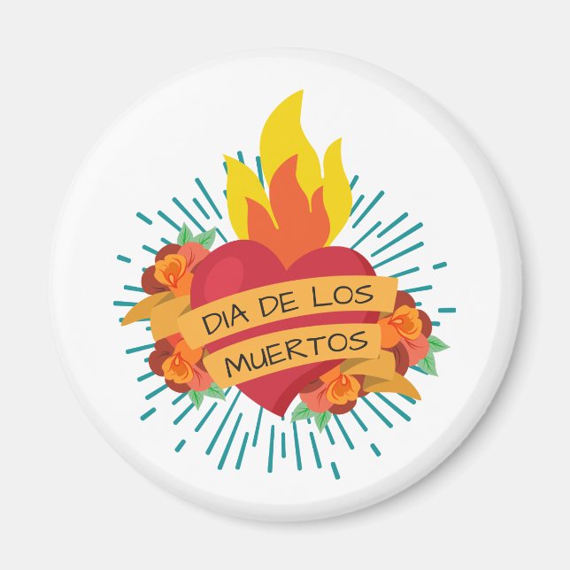 Íman Flaming Heart Dia de los Muertos | Magnet (Frente)
