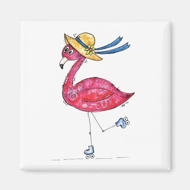 Íman Flamingo, branco e branco, cor-de-rosa, em Skates (Frente)