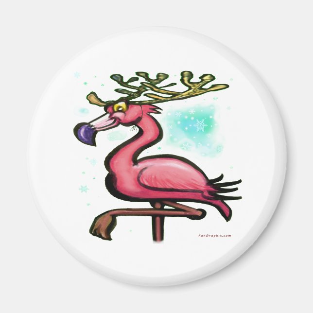 Íman Flamingo Christmas Reindeer (Frente)
