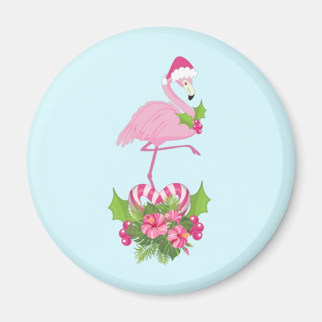 Íman Flamingo cor-de-rosa no Natal Whimsso de Santa Hat (Frente)