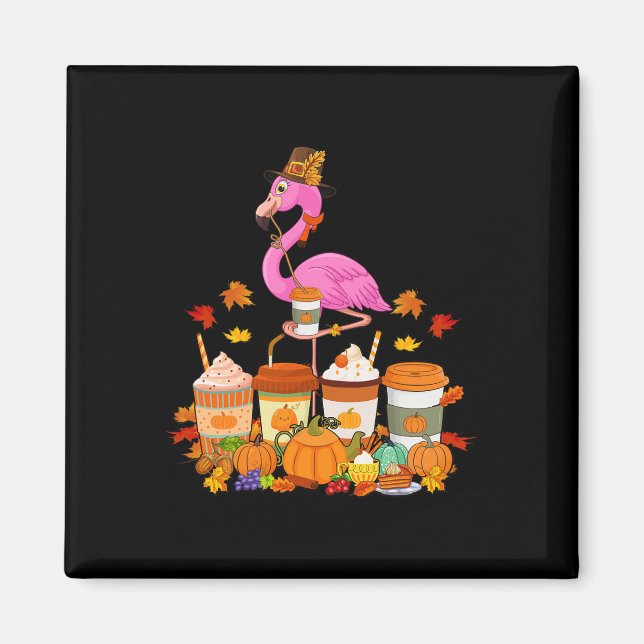 Íman Flamingo de Ação de Graças Vestindo Cafés de Queda (Frente)