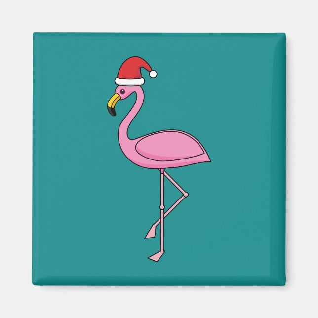 Íman Flamingo de Natal com Santa Hat (Frente)