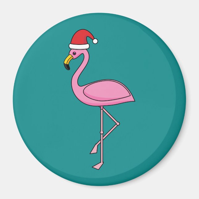 Íman Flamingo de Natal com Santa Hat (Frente)