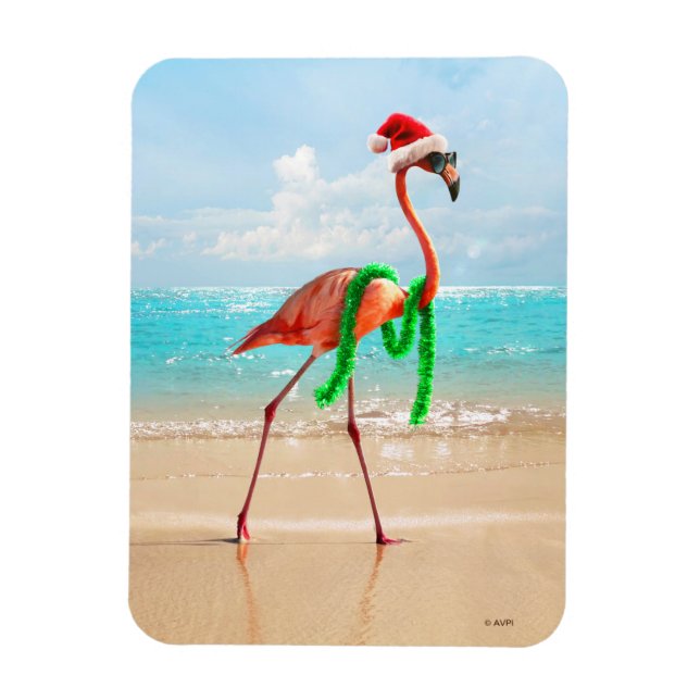 Íman Flamingo de Natal na Praia (Vertical)