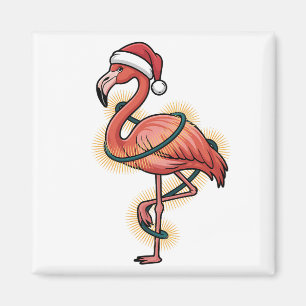 Íman Flamingo Envolto Em Luz de Natal Pássaro Rosa