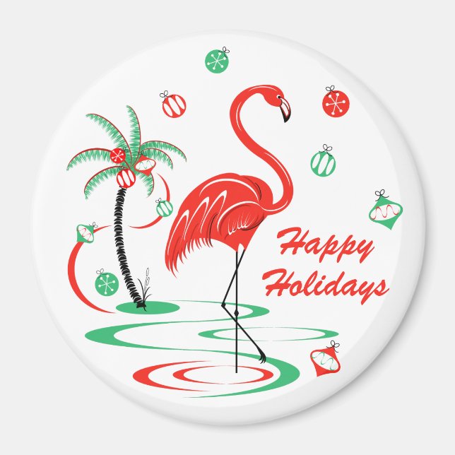 Íman Flamingo Feriados de Natal Vermelho (Frente)