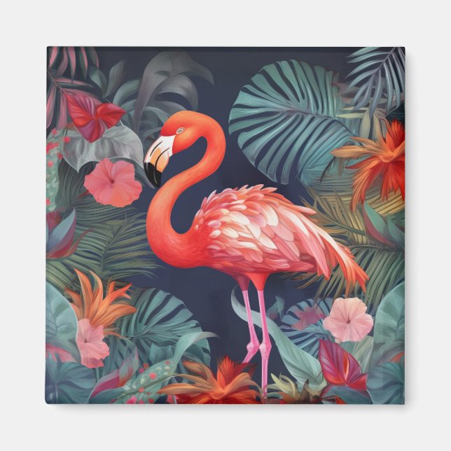 Íman Flamingo Frenzy: Magnet Refrigerador Quadrado (Frente)
