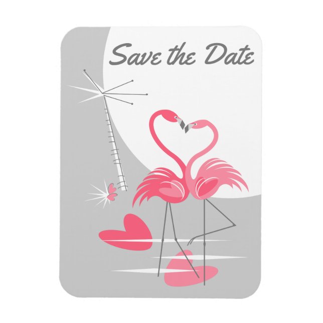 Íman Flamingo Love Large Moon Save Date Flexível (Vertical)