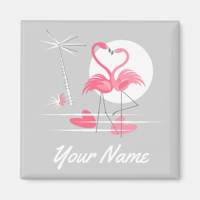 Íman Flamingo Love Name Magnet Square (Frente)