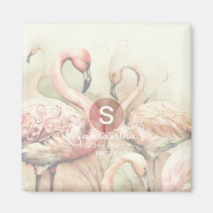 Íman Flamingo Monograma Personalizado Chic Elegante