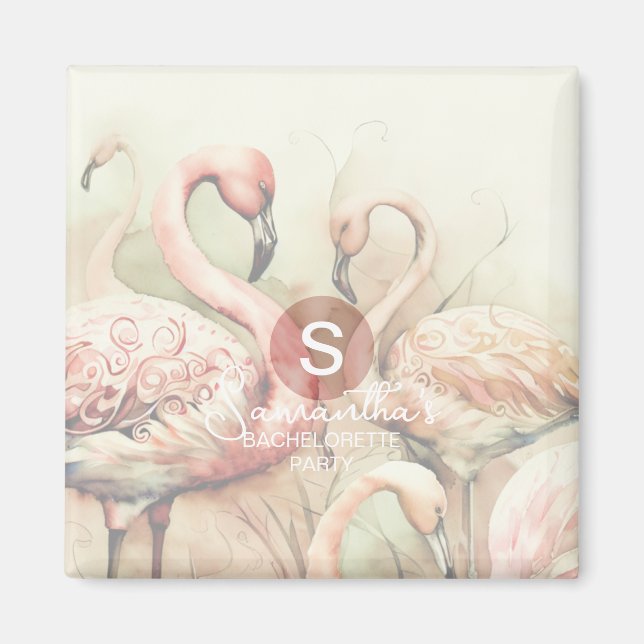 Íman Flamingo Monograma Personalizado Chic Elegante (Frente)