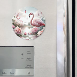 Íman Flamingo na cena floral de Pastel Pond