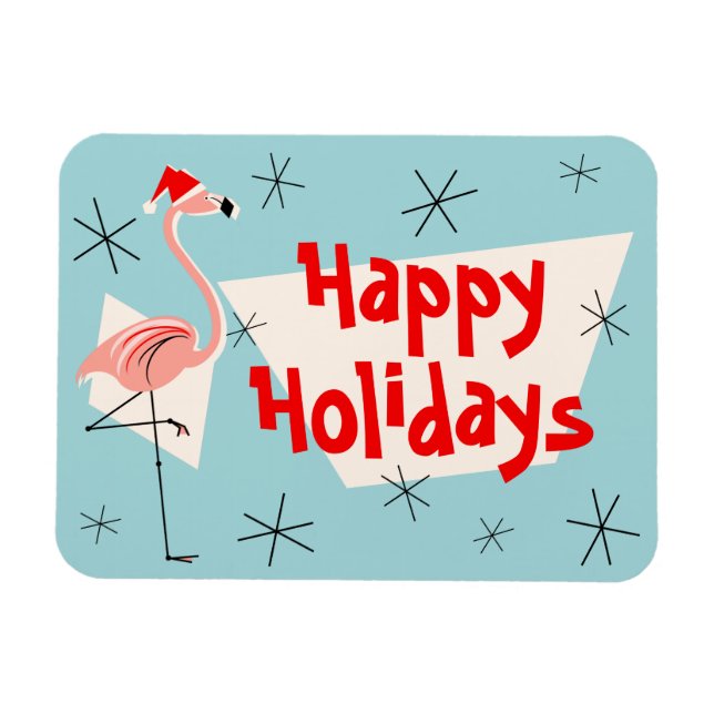 Íman Flamingo Papais noeis Blue Happy Holidays flexível (Horizontal)