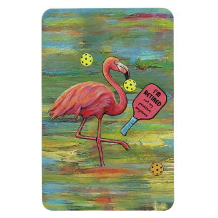 Íman Flamingo Reformado Jogando Pickleball Watercolor