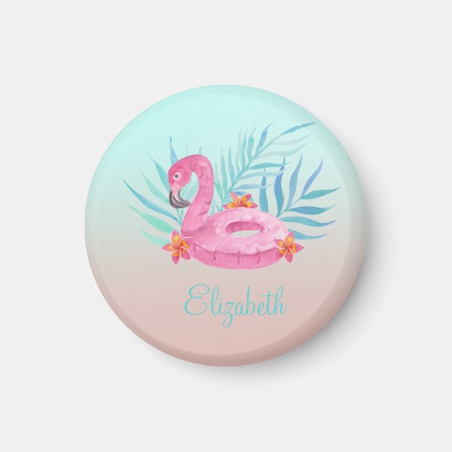 Íman Flamingo Rosa Adorável Folhas de Palmeira (Frente)