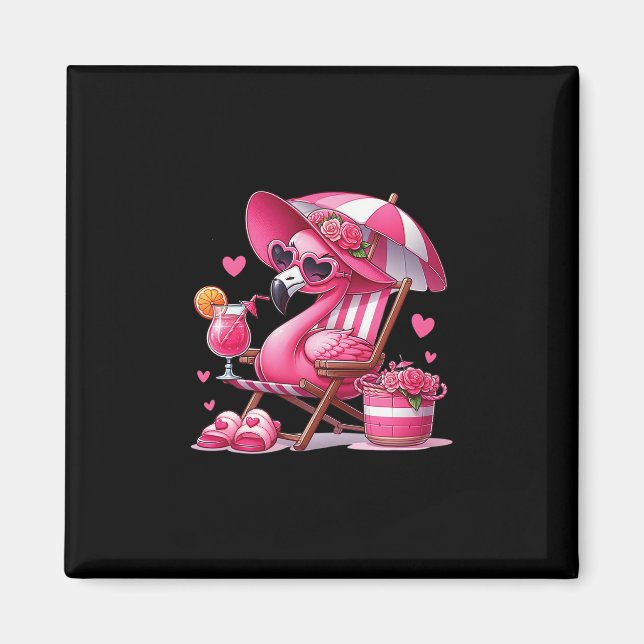 Íman Flamingo Rosa Em Cadeira Com Bebida (Frente)