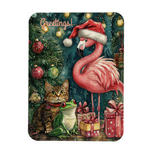 Íman Flamingo Rosa Gato e Sapo Natal Tropical