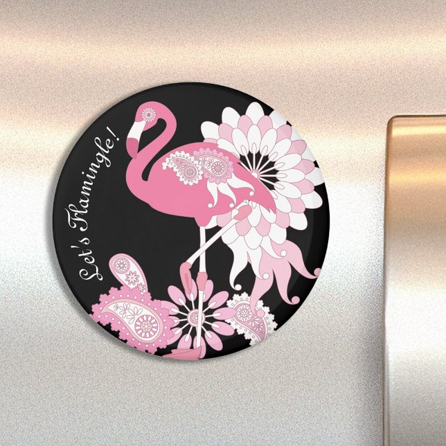 Íman Flamingo Rosa-Rosa-Rosa-Rosa-Paisley Personalizado (Criador carregado)