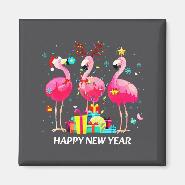 Íman Flamingo Santa Hat Happy New Year Light Long Sleev (Frente)