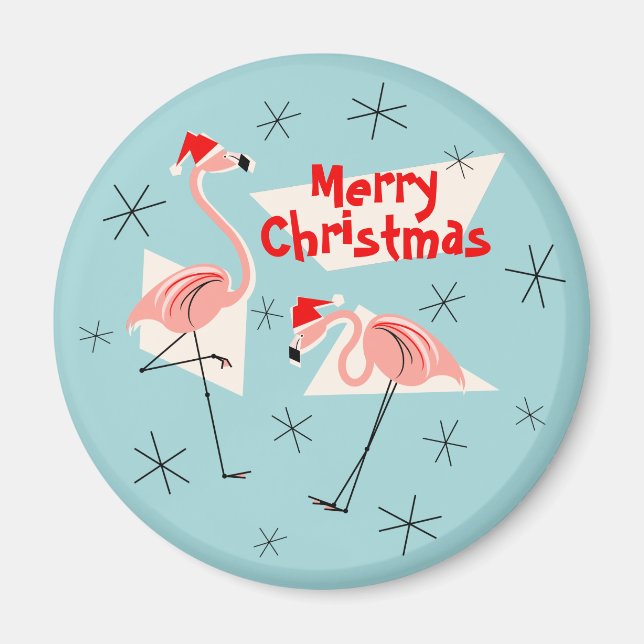 Íman Flamingo Santas Blue Marry Magno de Natal (Frente)
