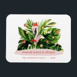 Íman Flamingo tropical de Natal, botânico moderno da pa<br><div class="desc">O baralho tropical do Natal,  o design contemporâneo de palma botânica flamingo na moda.</div>