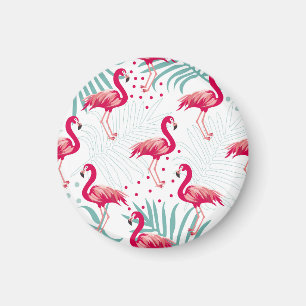 Íman Flamingo tropical e folhas, padrão de verão.
