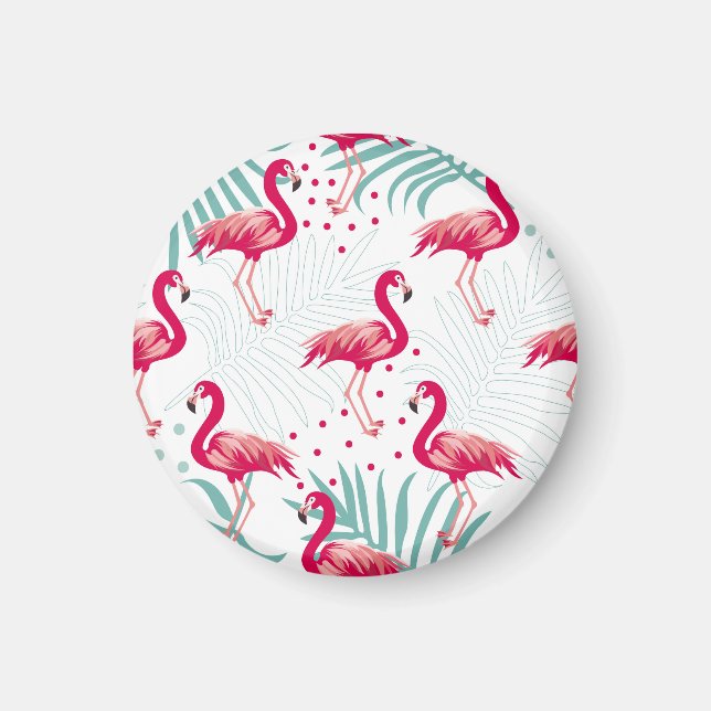 Íman Flamingo tropical e folhas, padrão de verão. (Frente)