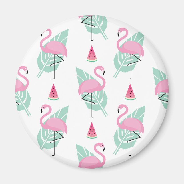 Íman Flamingo & Watermelon Pastel Pattern (Frente)