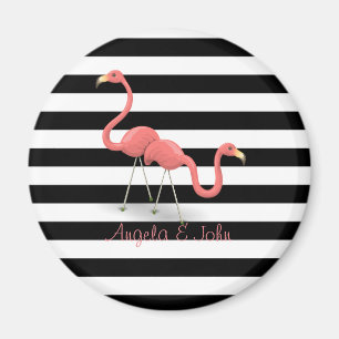 Íman Flamingos, Black, White Stripes Personalizadas